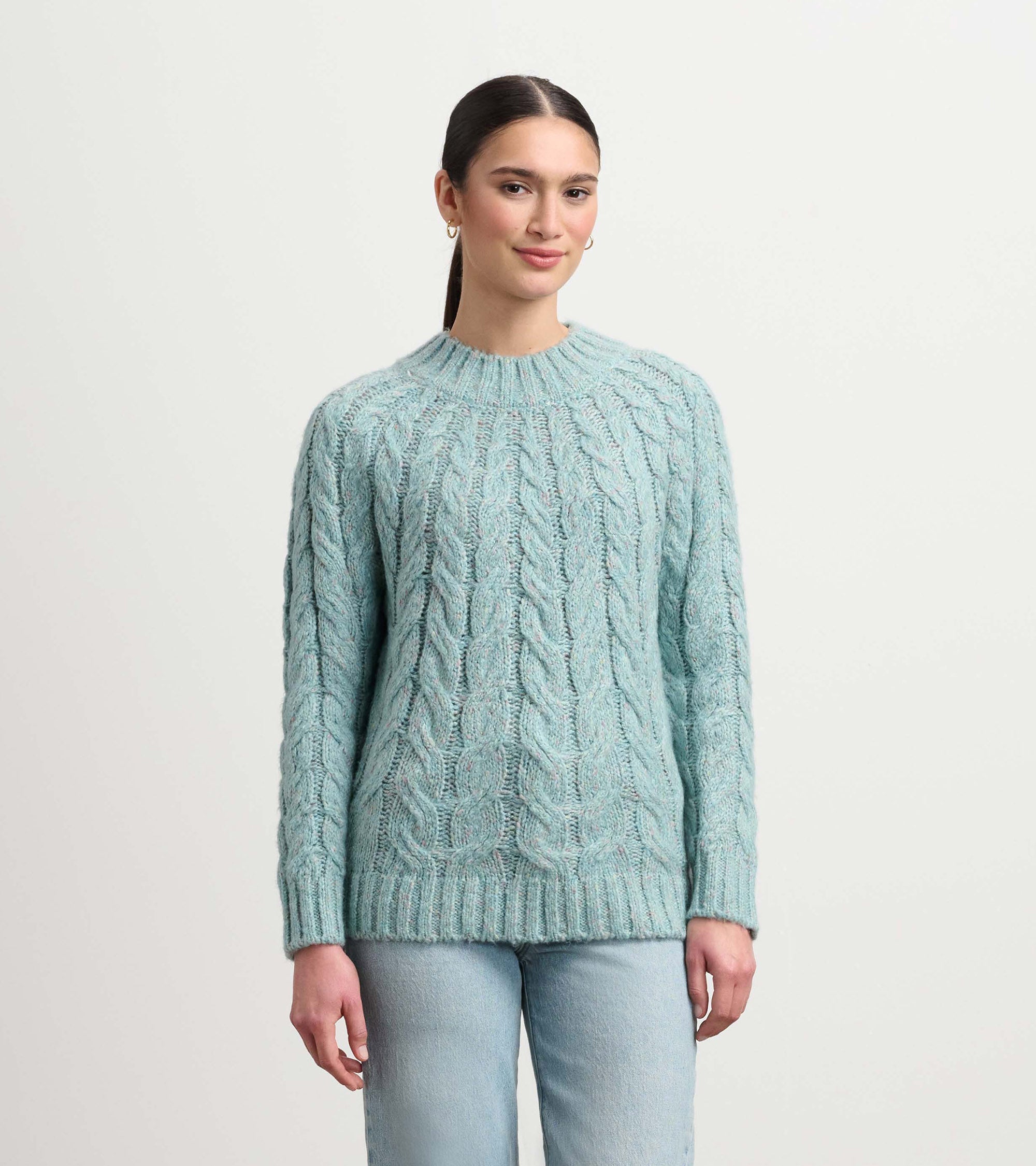 Dylan Cable Knit Sweater - Light Turquoise | Hatley Women