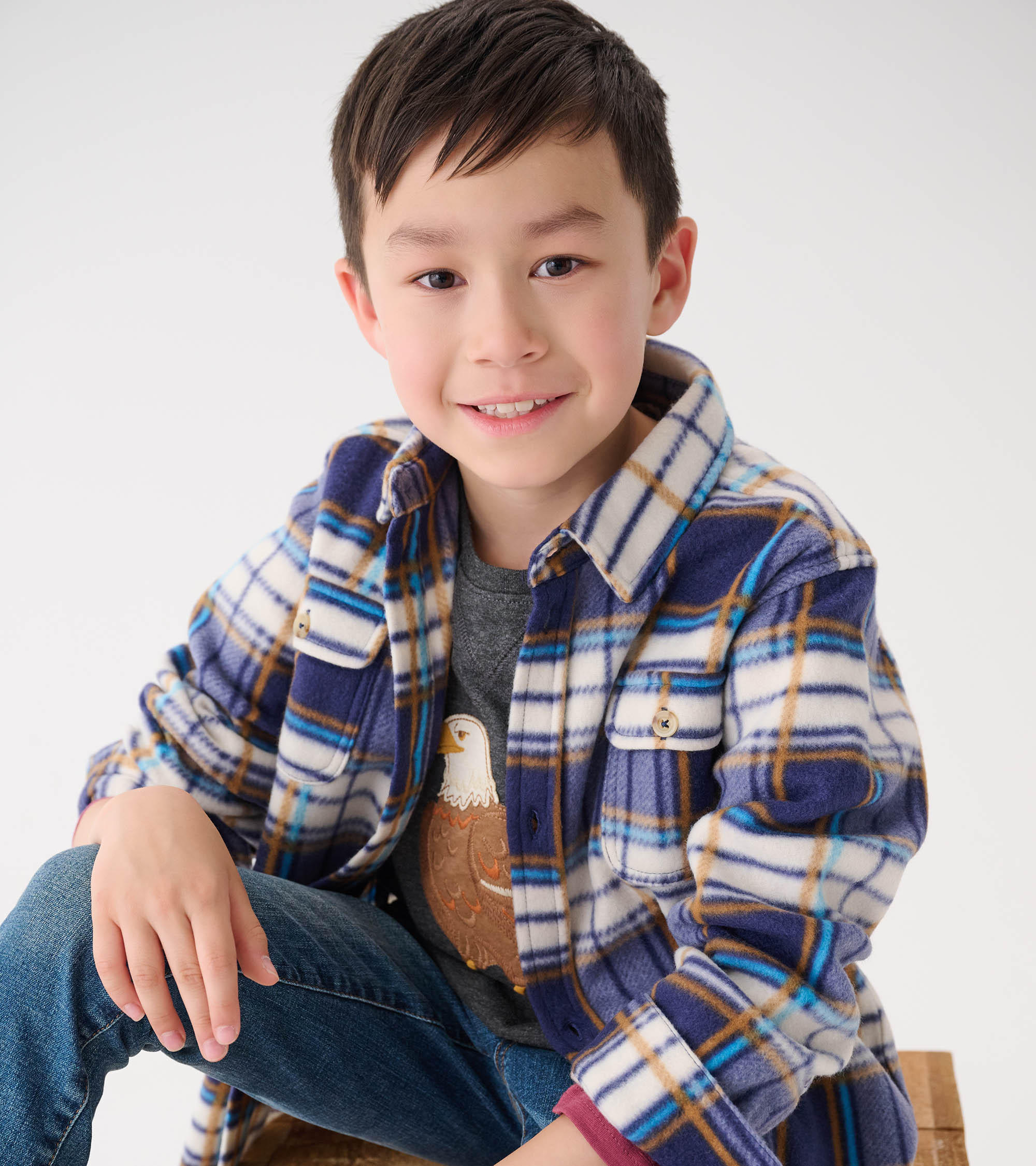 Boys Mountain Top Plaid Fleece Button-Up Shirt | Hatley