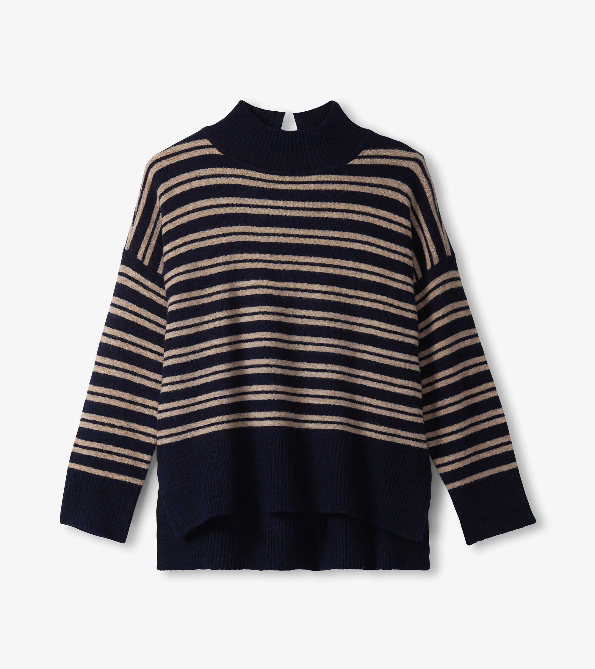 Mock Neck Sweater - Navy and Camel Stripe | Hatley Outlet Women