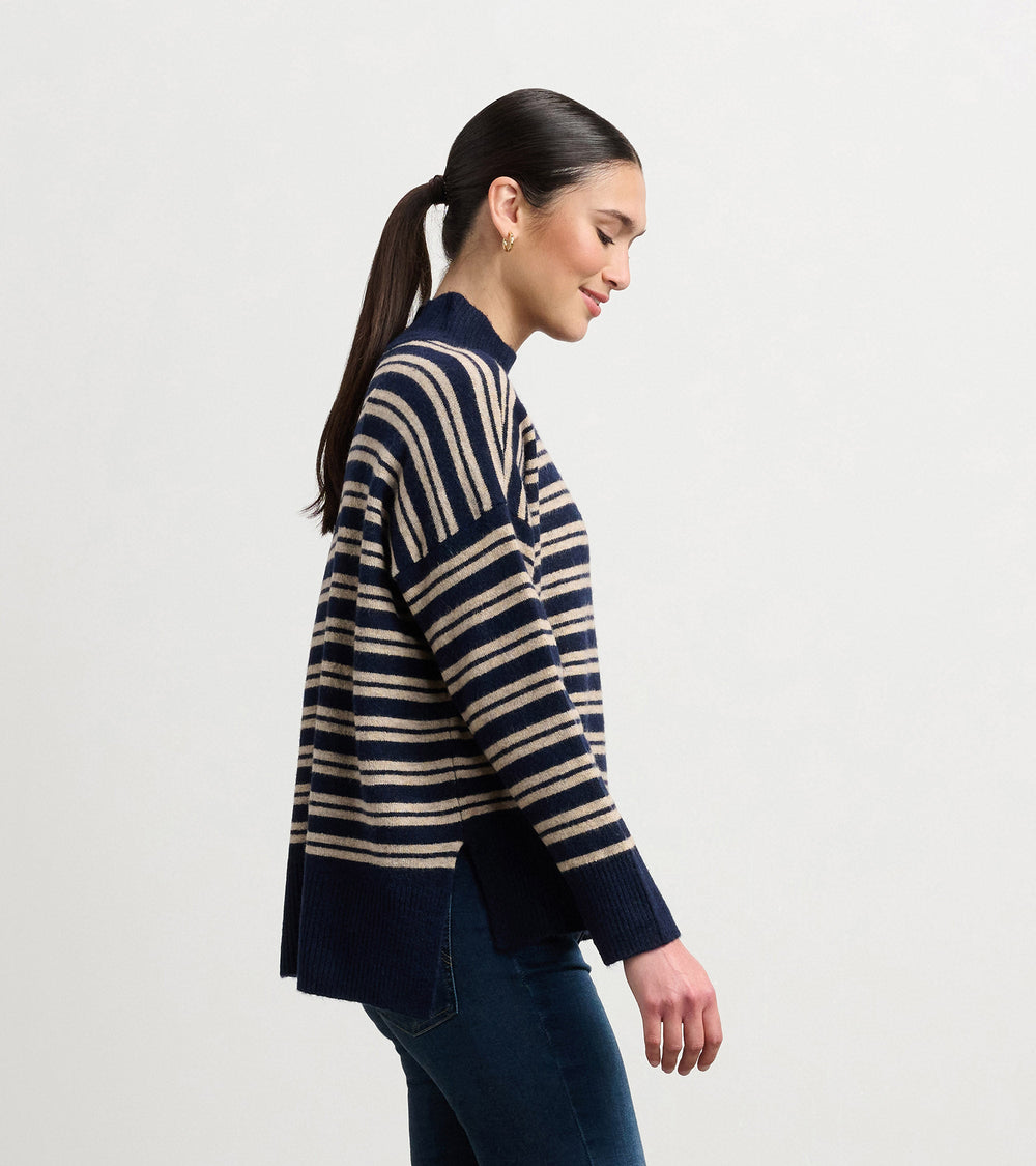 Mock Neck Sweater - Navy and Camel Stripe | Hatley Outlet Women
