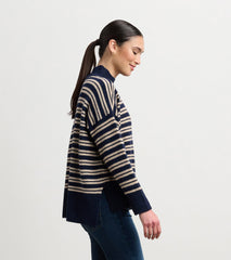 Mock Neck Sweater - Navy and Camel Stripe | Hatley Outlet Women
