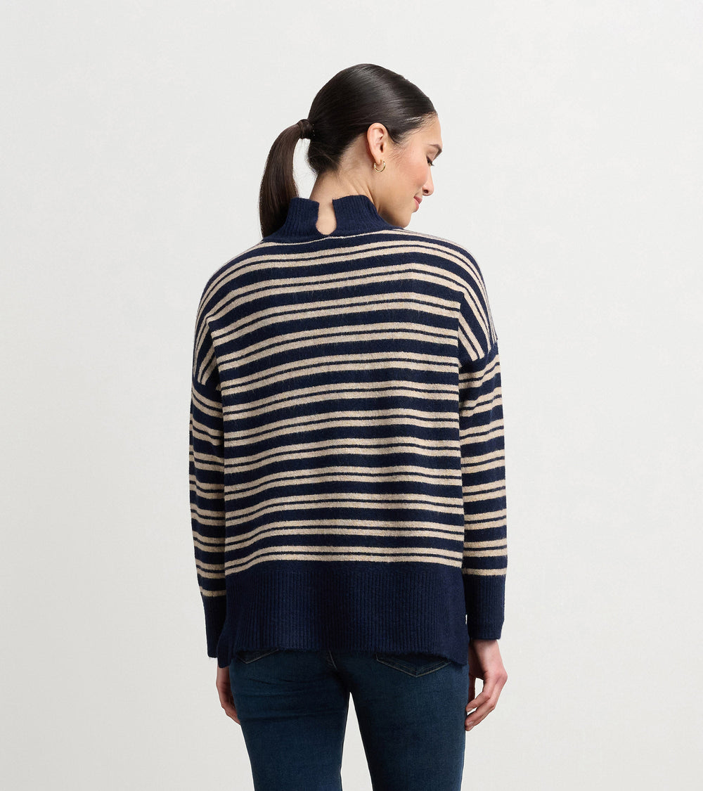 Mock Neck Sweater - Navy and Camel Stripe | Hatley Outlet Women