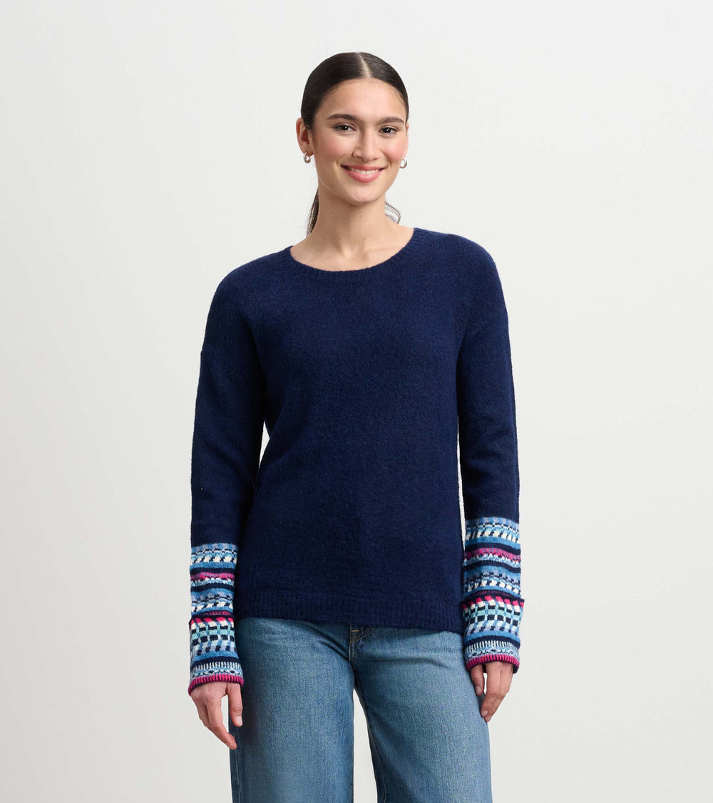 Jacquard Cuff Sweater - Navy | Hatley For Women