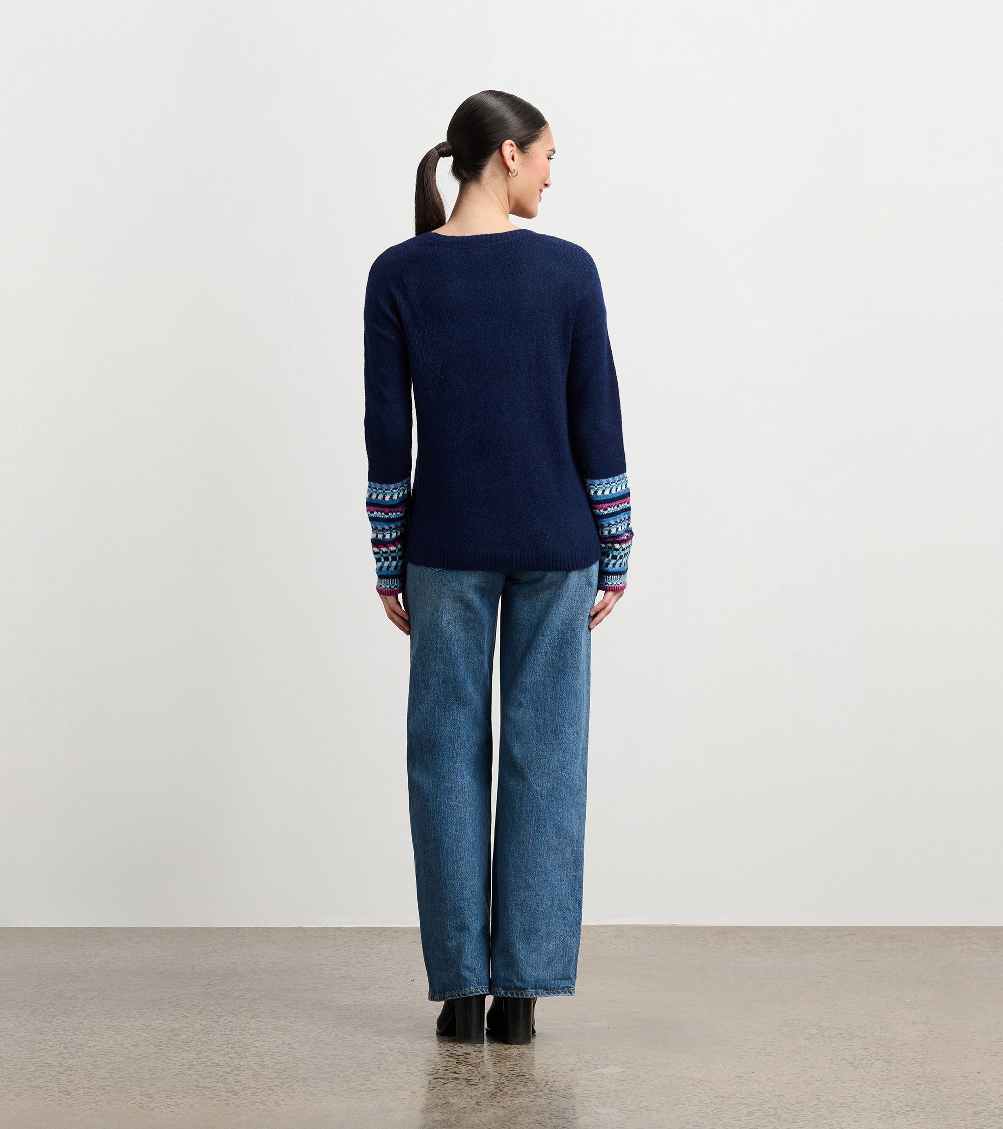 Jacquard Cuff Sweater - Navy | Hatley For Women