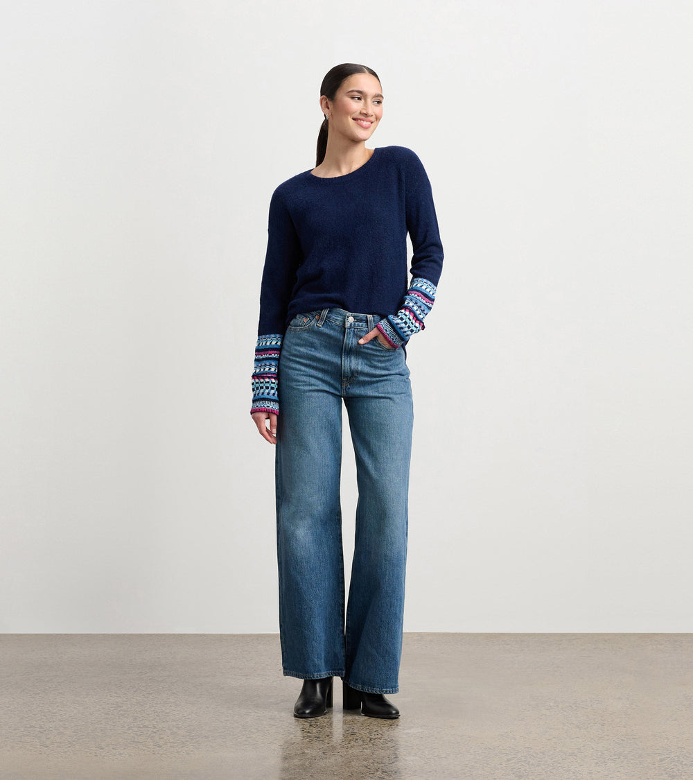 Jacquard Cuff Sweater - Navy | Hatley For Women