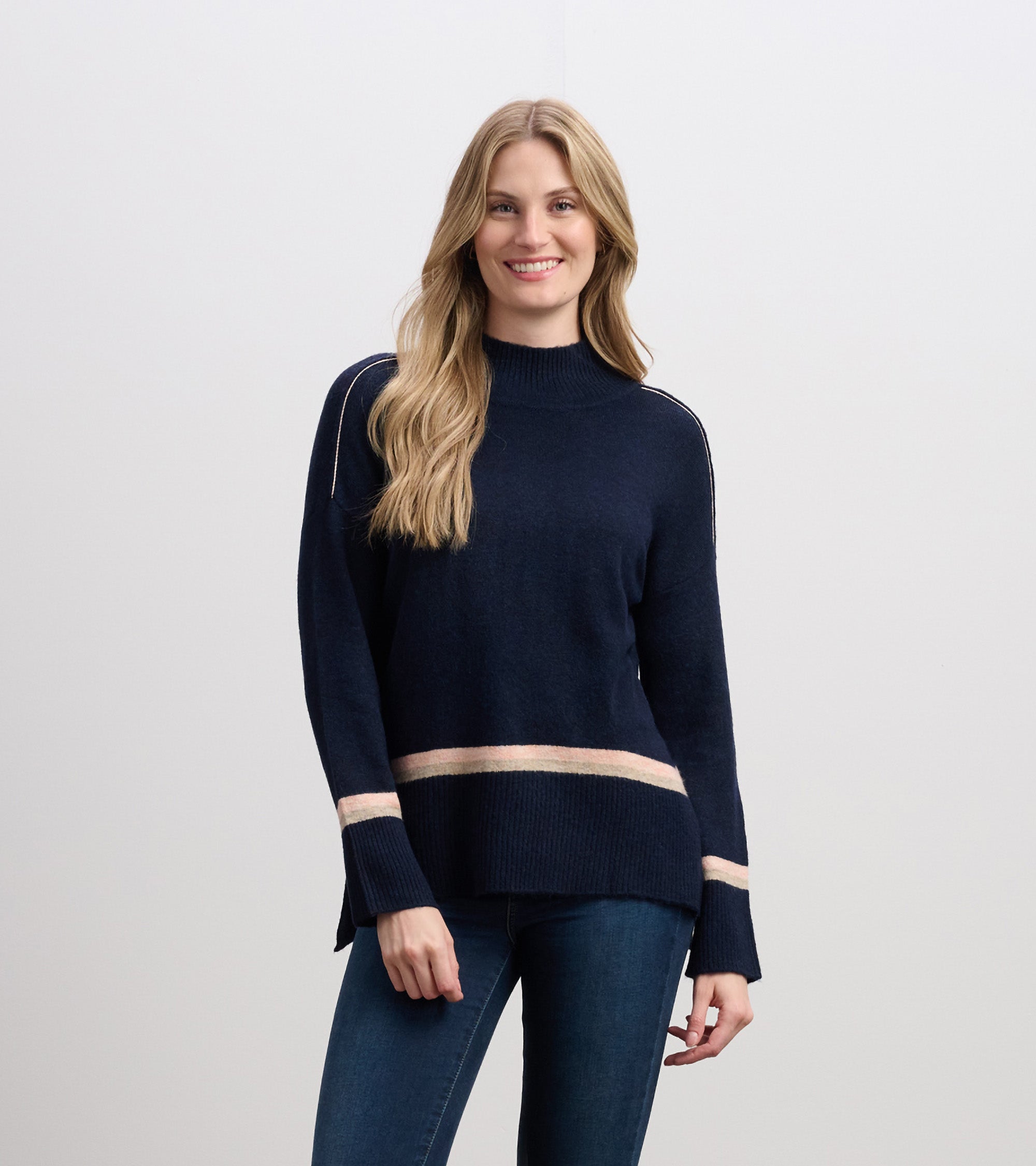 Mock Neck Sweater - Navy Stripe | Hatley For Women