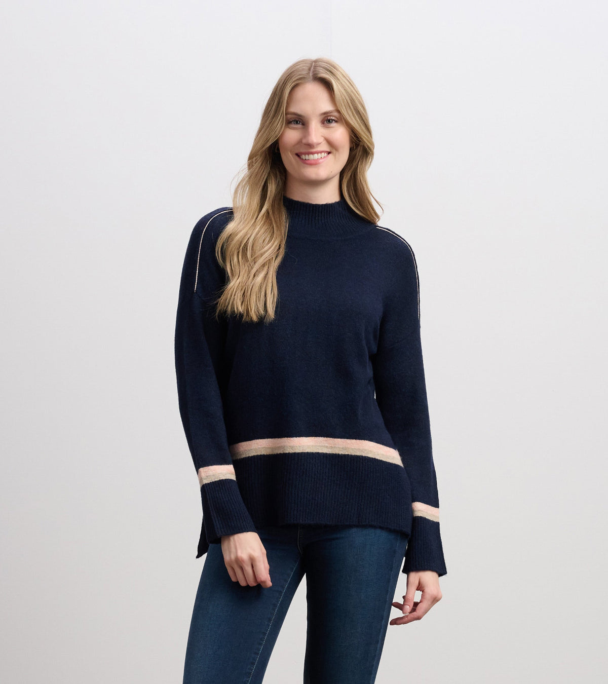 Mock Neck Sweater - Navy Stripe | Hatley For Women
