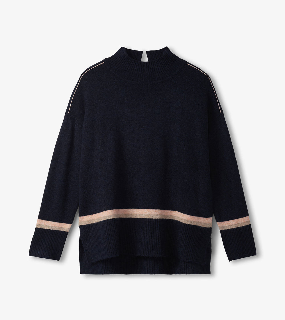 Mock Neck Sweater - Navy Stripe | Hatley For Women