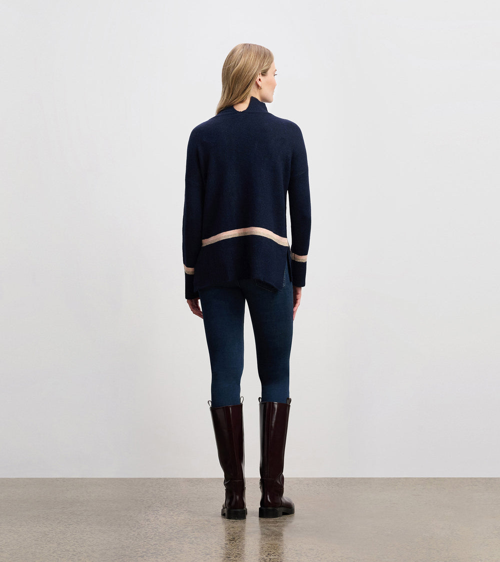 Mock Neck Sweater - Navy Stripe | Hatley For Women