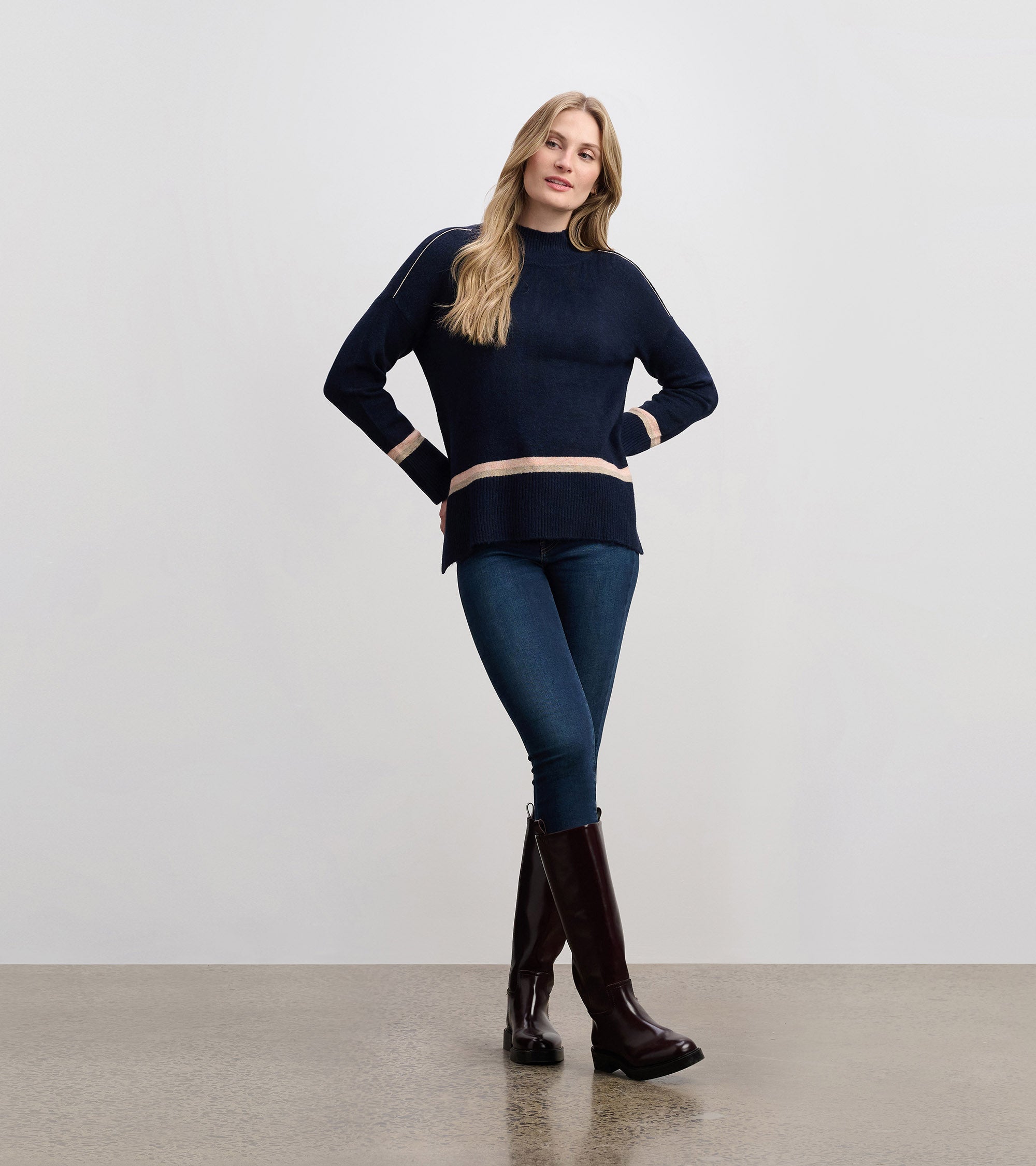 Mock Neck Sweater - Navy Stripe | Hatley For Women