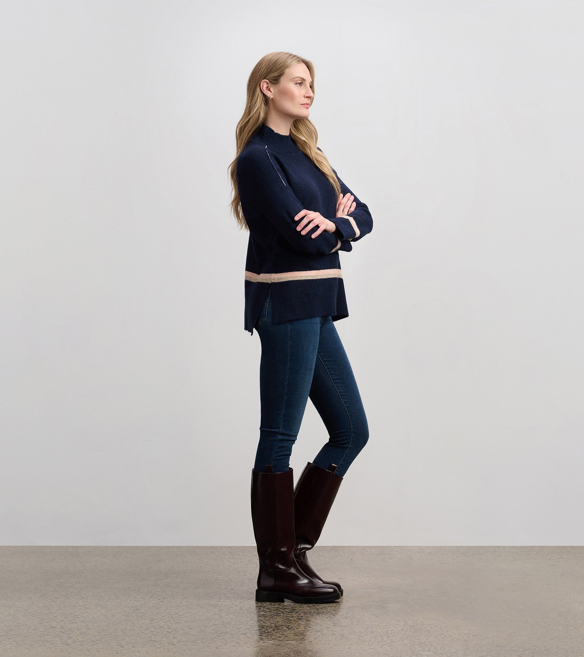 Mock Neck Sweater - Navy Stripe | Hatley For Women