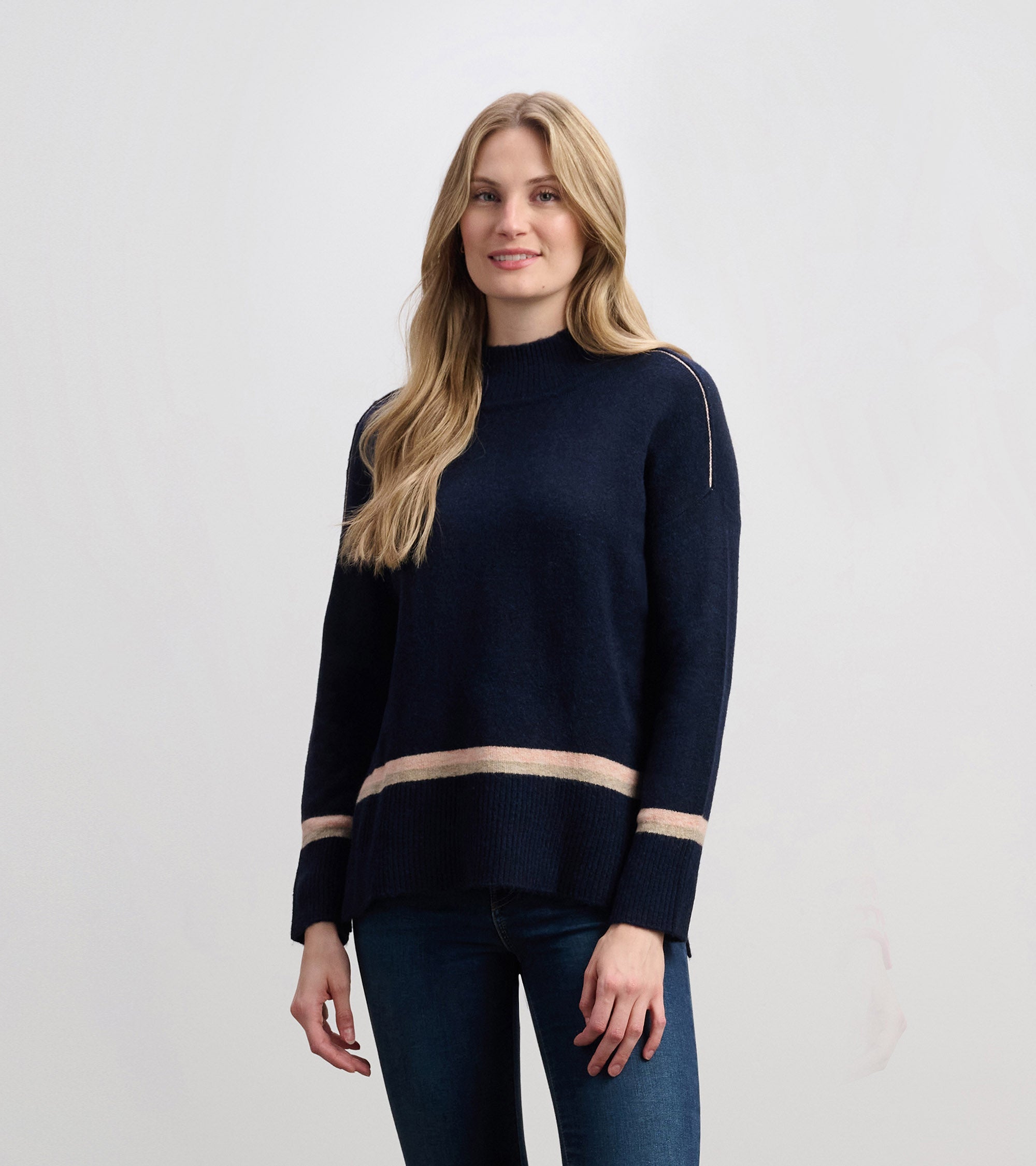 Mock Neck Sweater - Navy Stripe | Hatley For Women