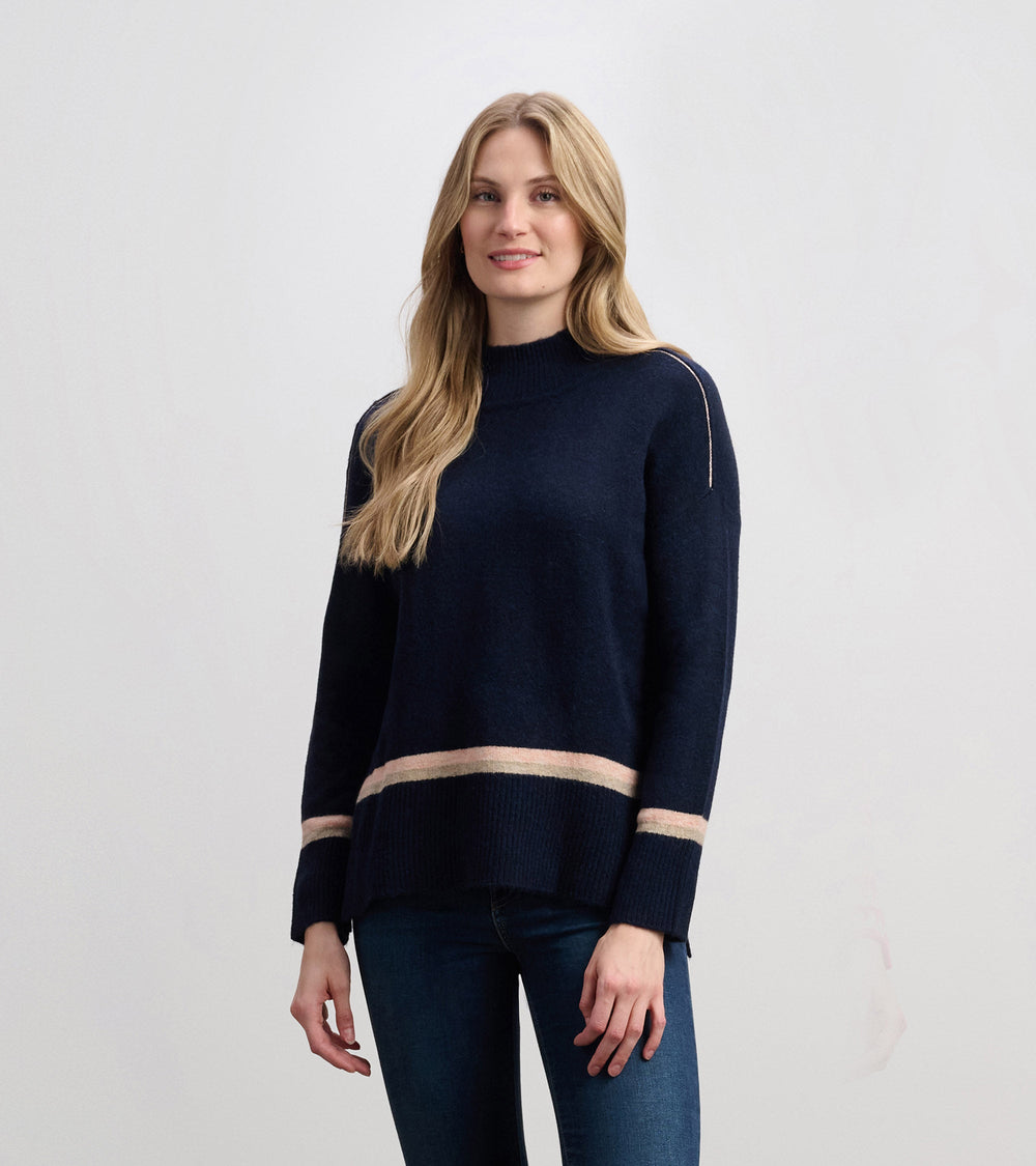 Mock Neck Sweater - Navy Stripe | Hatley For Women