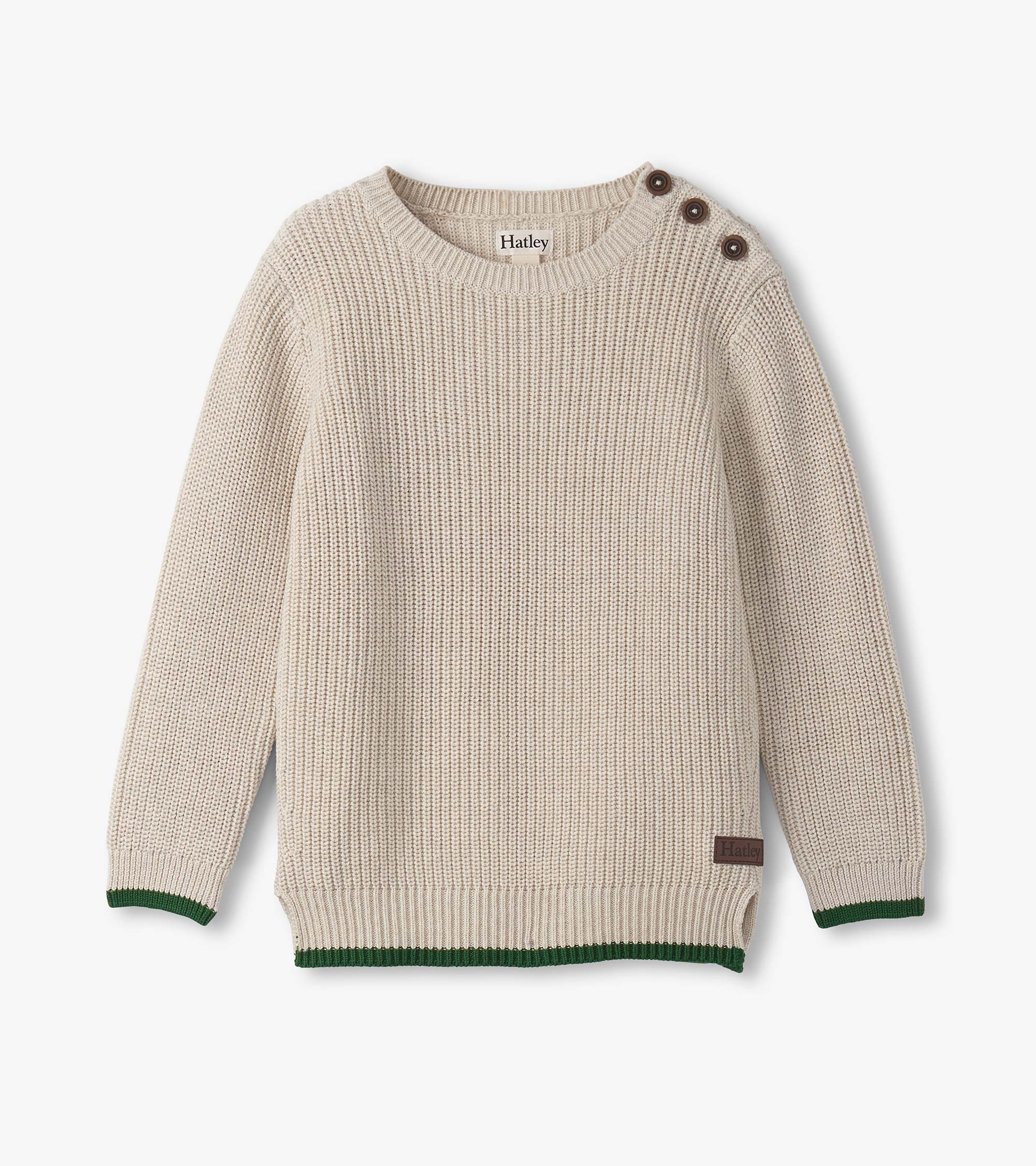 Boys Oatmeal Melange Button Neck Sweater | Hatley US Boys