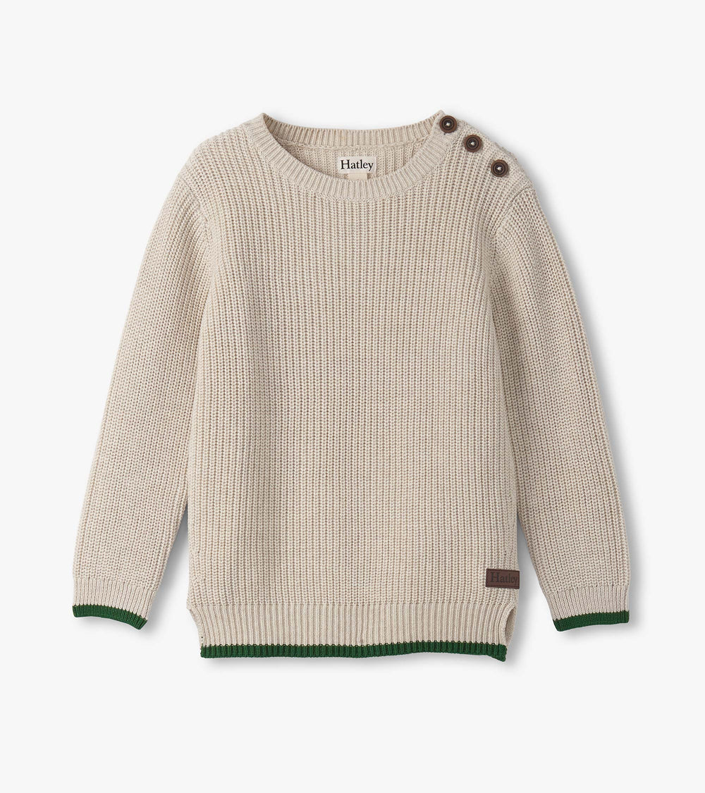 Boys Oatmeal Melange Button Neck Sweater | Hatley US Boys