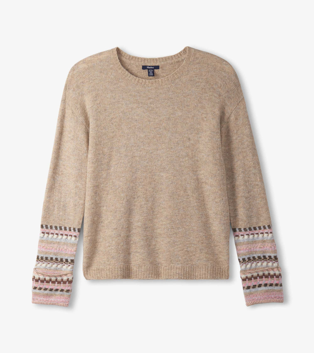Jacquard Cuff Sweater - Oatmeal Melange | Hatley US Women
