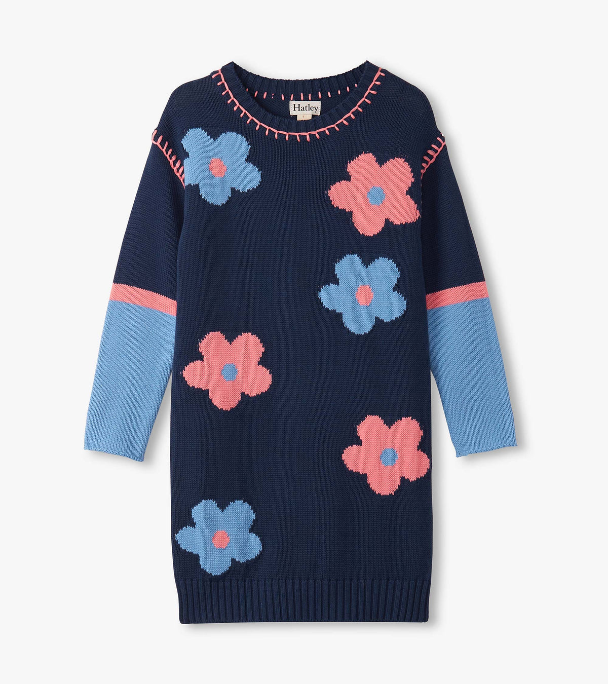 Girls Navy Flower Drop Shoulder Sweater Dress | Hatley US Girls