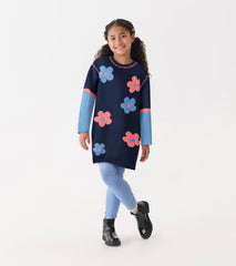 Girls Navy Flower Drop Shoulder Sweater Dress | Hatley US Girls