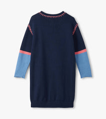 Girls Navy Flower Drop Shoulder Sweater Dress | Hatley US Girls