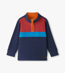 Boys Navy Color Block Fleece 1/4 Zip Mockneck | Hatley Outlet Boys