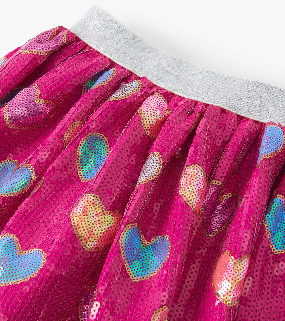 Girls Pink Busted Hearts Sequin Skirt | Hatley Onsale Girls