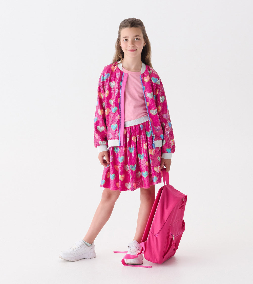 Girls Pink Busted Hearts Sequin Skirt | Hatley Onsale Girls