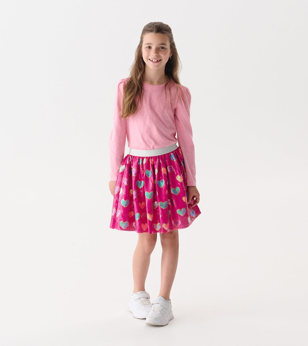 Girls Pink Busted Hearts Sequin Skirt | Hatley Onsale Girls