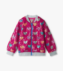 Girls Pink Busted Hearts Sequin Bomber Jacket | Hatley US Girls