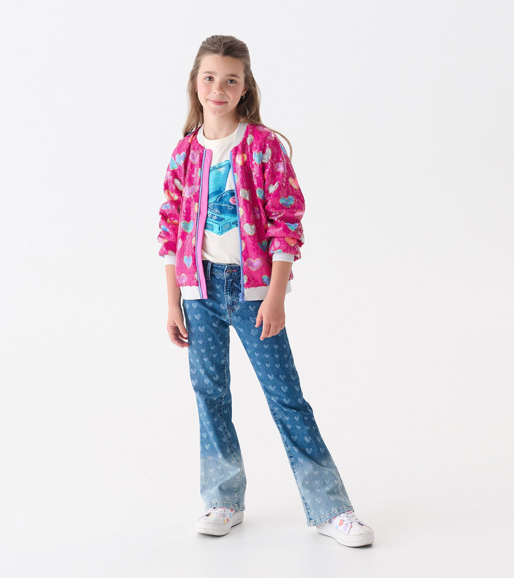 Girls Pink Busted Hearts Sequin Bomber Jacket | Hatley US Girls