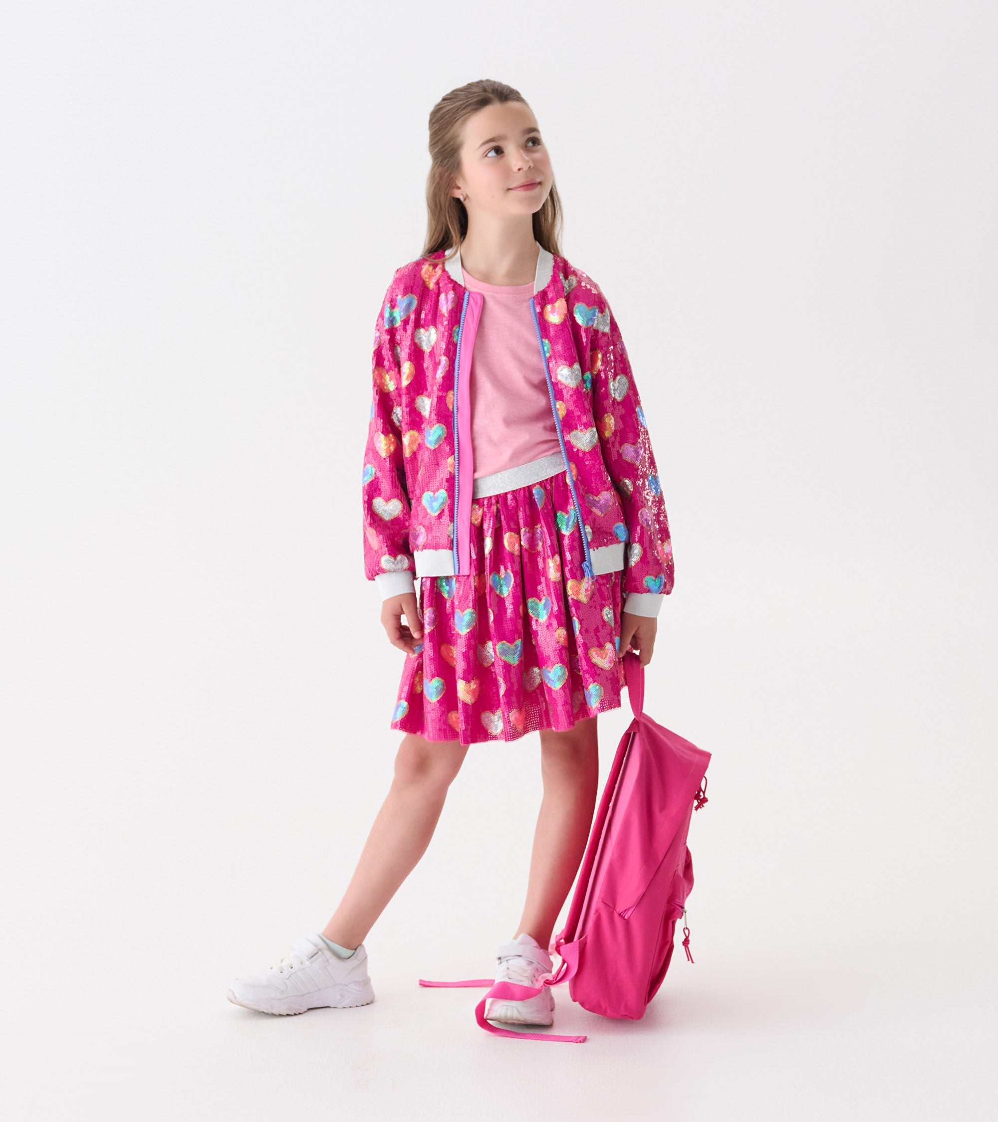 Girls Pink Busted Hearts Sequin Bomber Jacket | Hatley US Girls