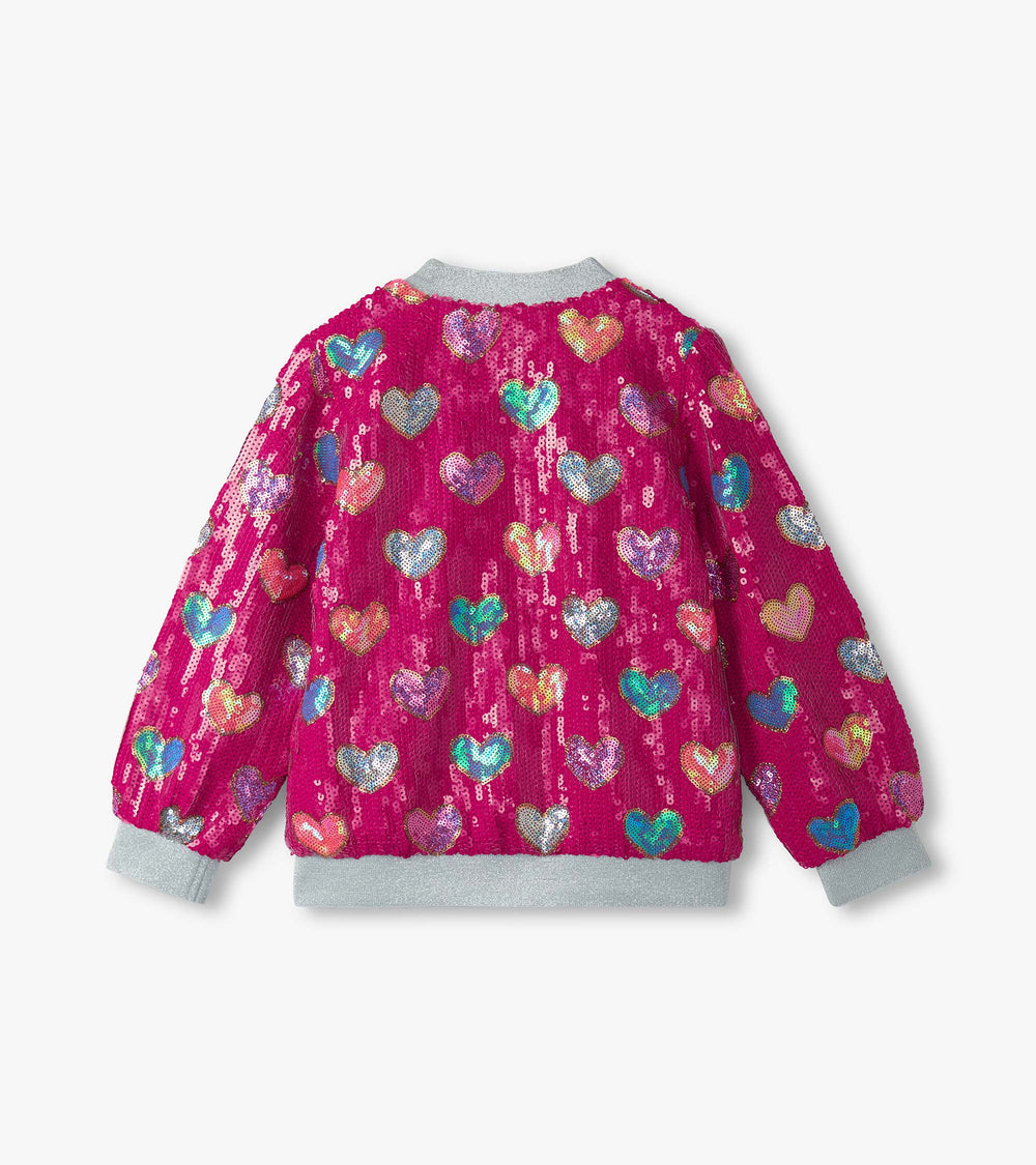 Girls Pink Busted Hearts Sequin Bomber Jacket | Hatley US Girls