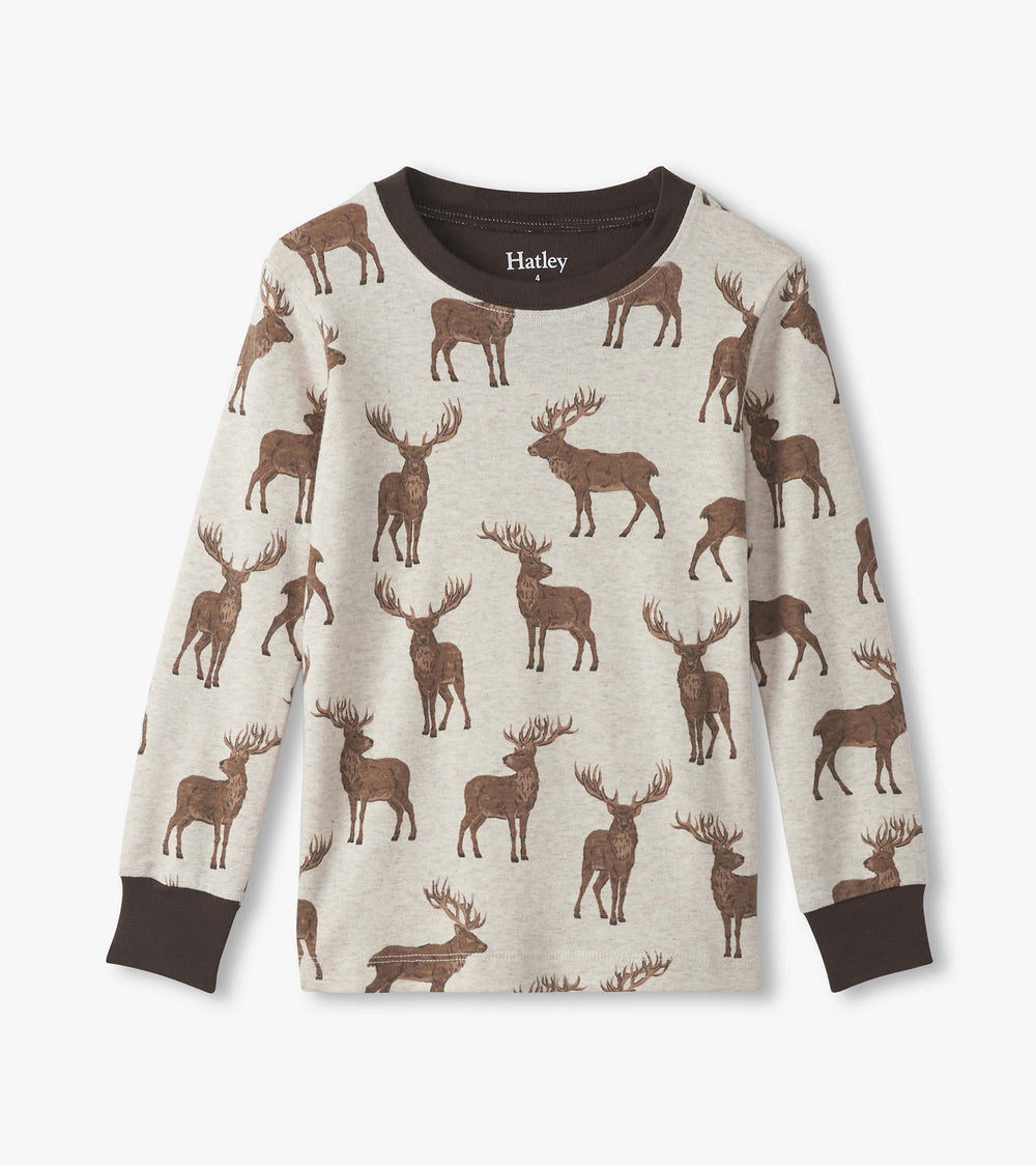 Boys Pine Brush Stags Cotton Pajama Set | Hatley Outlet Boys
