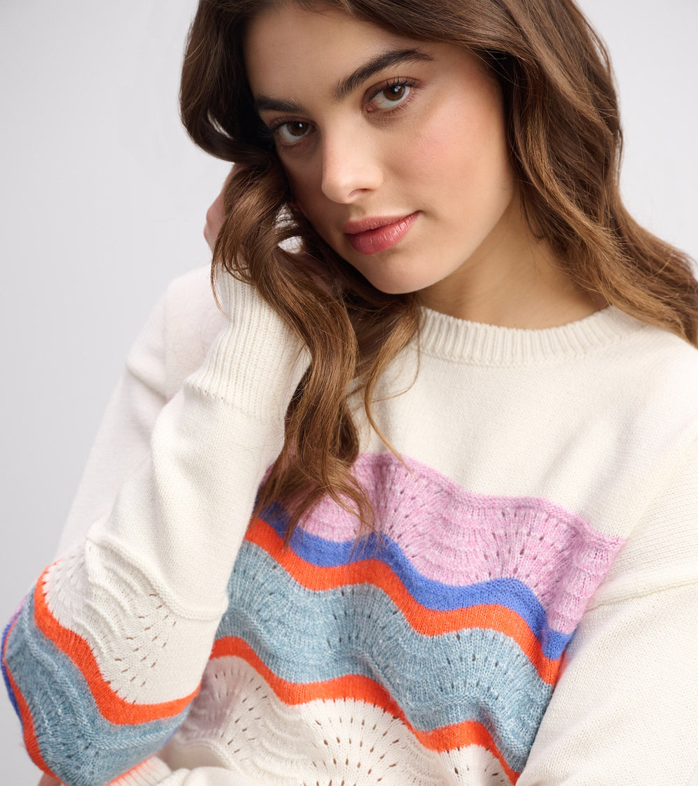 Pointelle Wave Sweater - Summer Sky Ripple | Hatley Outlet Women