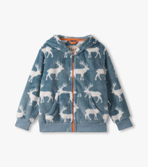 Boys Staggered Elks Fuzzy Fleece Zip-Up Hoodie | Hatley Onsale Boys