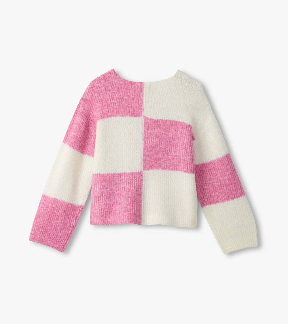 Girls Sea Pink Check Drop Shoulder Sweater | Hatley Sale Girls