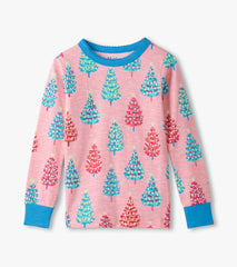 Girls Pink Bottle Brush Trees Glow in the Dark Cotton Pajama Set | Hatley Sale Girls