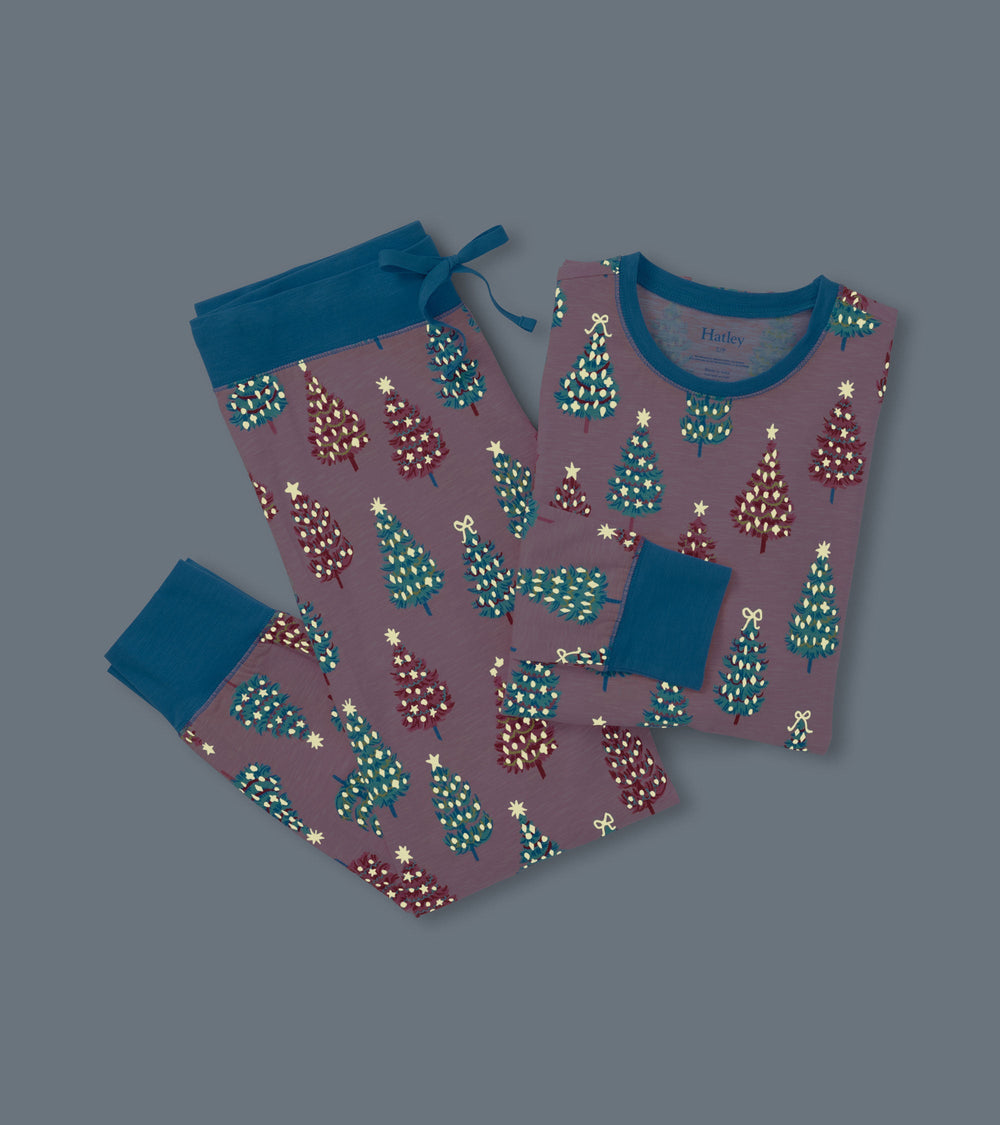 Women's Pink Bottle Brush Trees Glow in the Dark Cotton Pajama Set | Hatley Discount Women