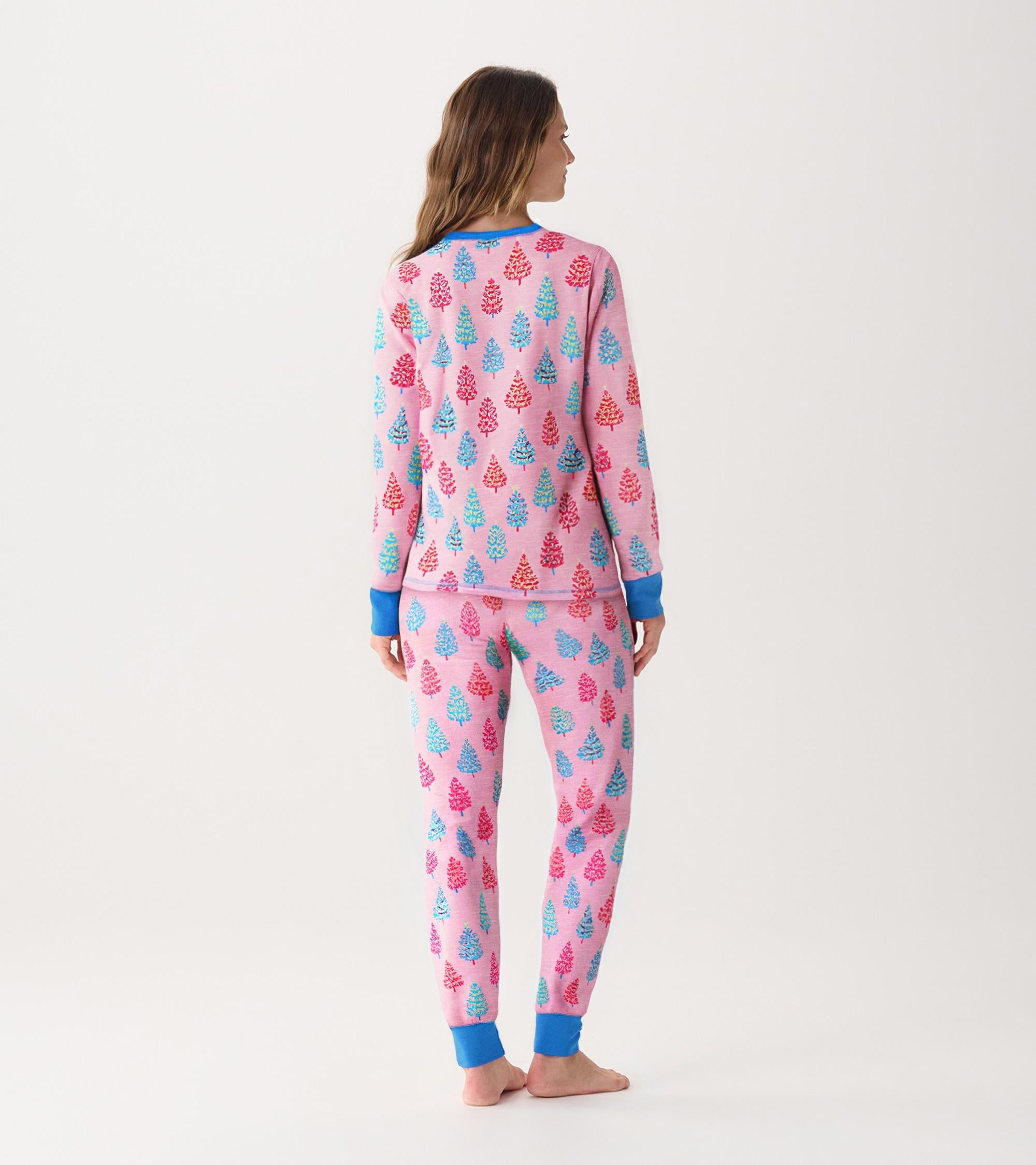 Women's Pink Bottle Brush Trees Glow in the Dark Cotton Pajama Set | Hatley Discount Women