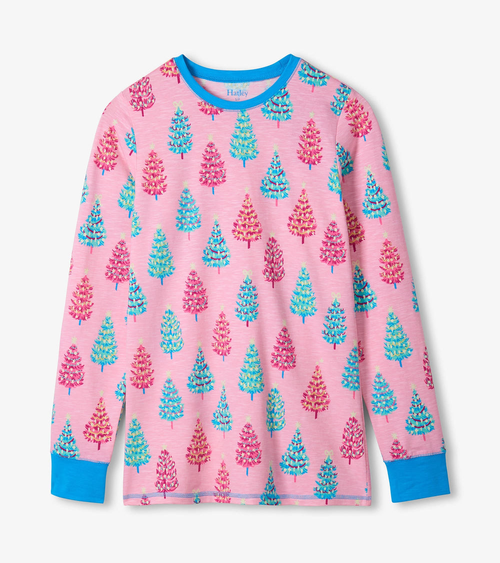 Women's Pink Bottle Brush Trees Glow in the Dark Cotton Pajama Set | Hatley Discount Women