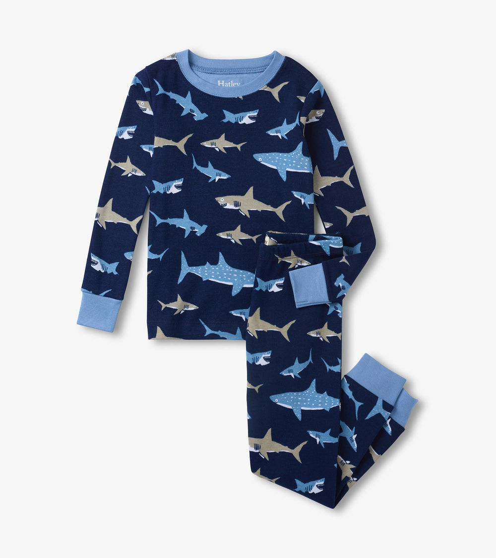 Boys Shark Frenzy Long Sleeve Pajama Set | Hatley Outlet Boys