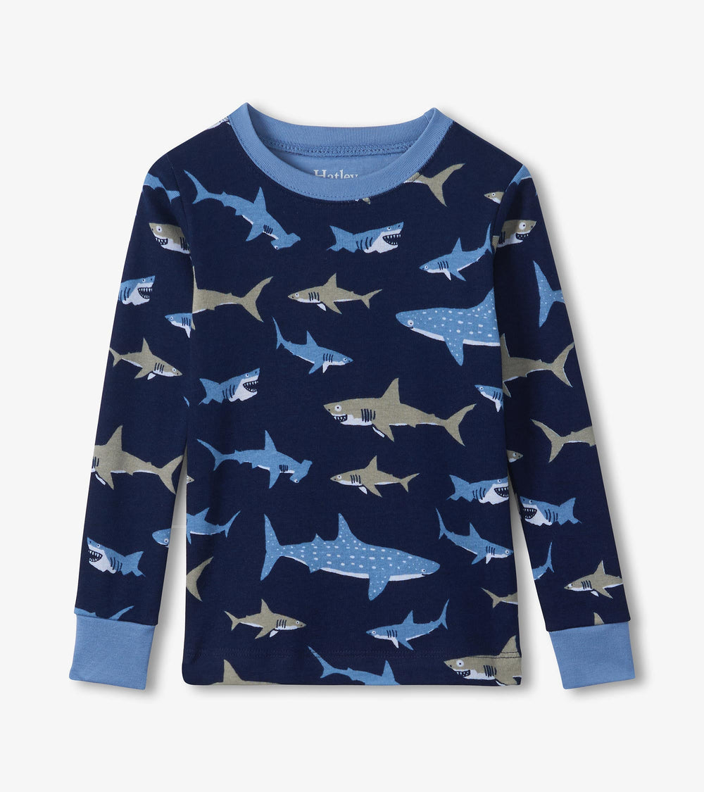 Boys Shark Frenzy Long Sleeve Pajama Set | Hatley Outlet Boys
