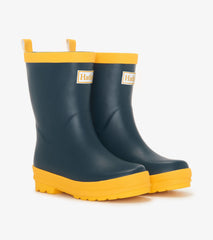 Kids Navy & Yellow Matte Rain Boots | Hatley