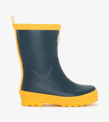 Kids Navy & Yellow Matte Rain Boots | Hatley