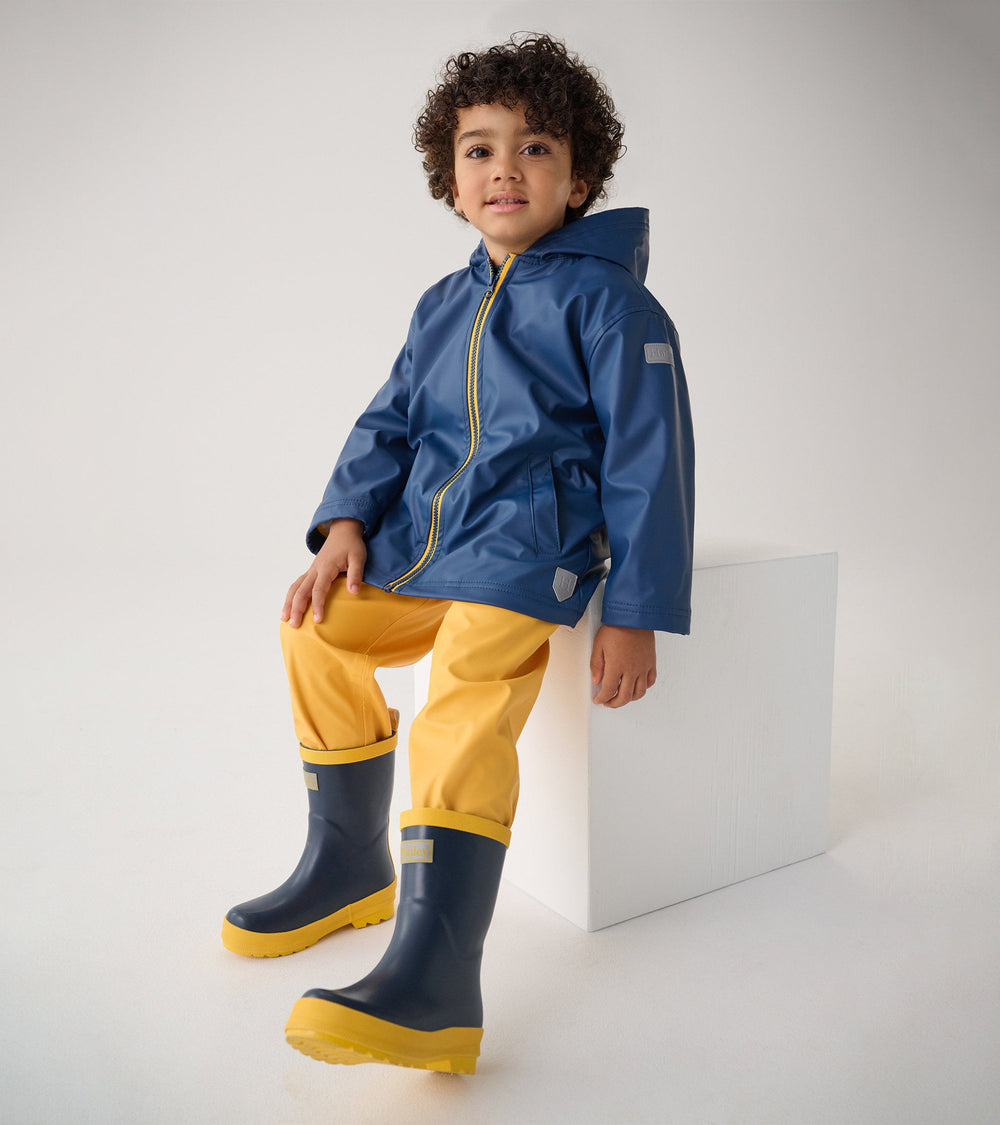 Kids Navy & Yellow Matte Rain Boots | Hatley