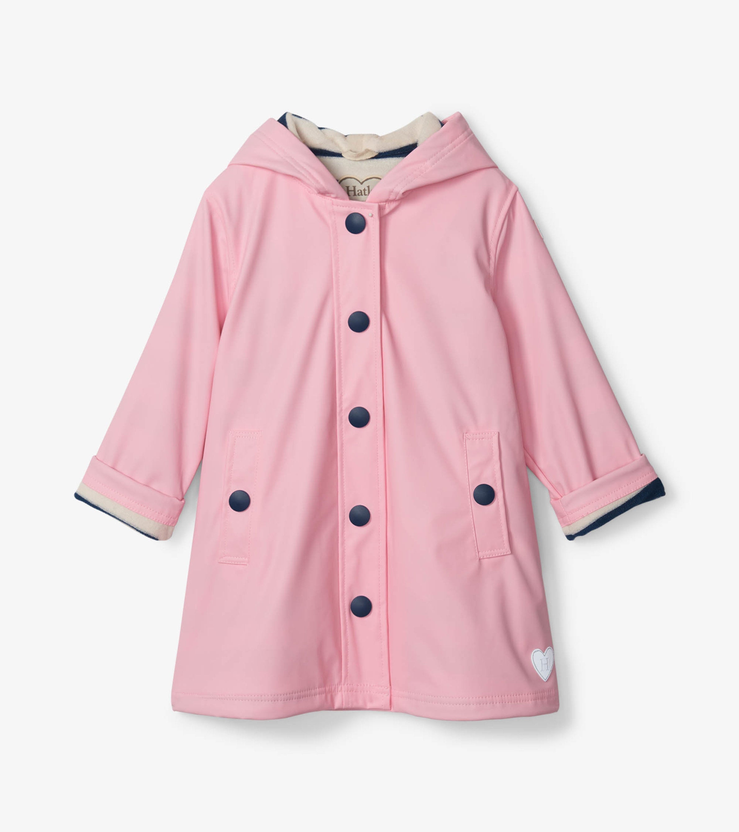 Girls Pink & Navy Button-Up Rain Jacket | Hatley US Girls