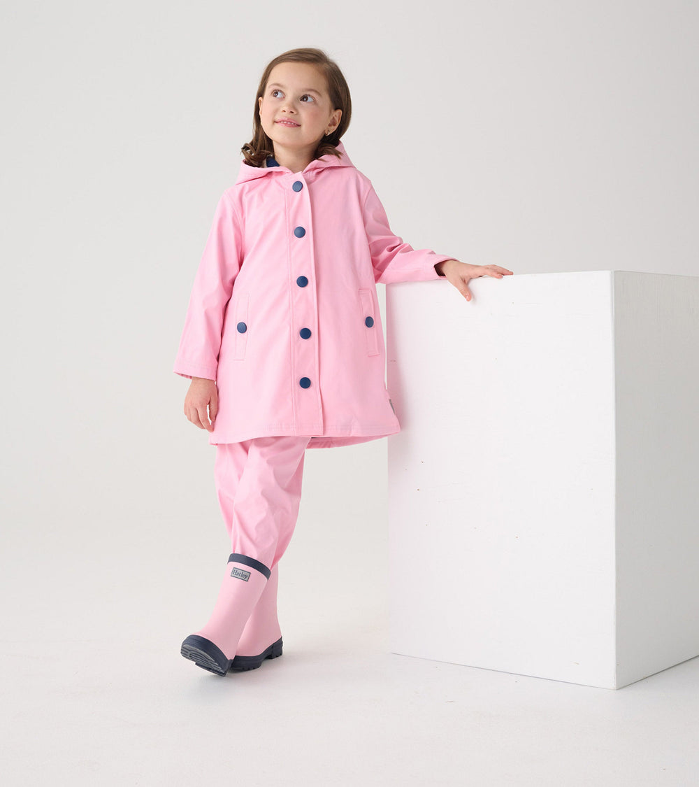 Girls Pink & Navy Button-Up Rain Jacket | Hatley US Girls