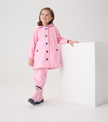Girls Pink & Navy Button-Up Rain Jacket | Hatley US Girls
