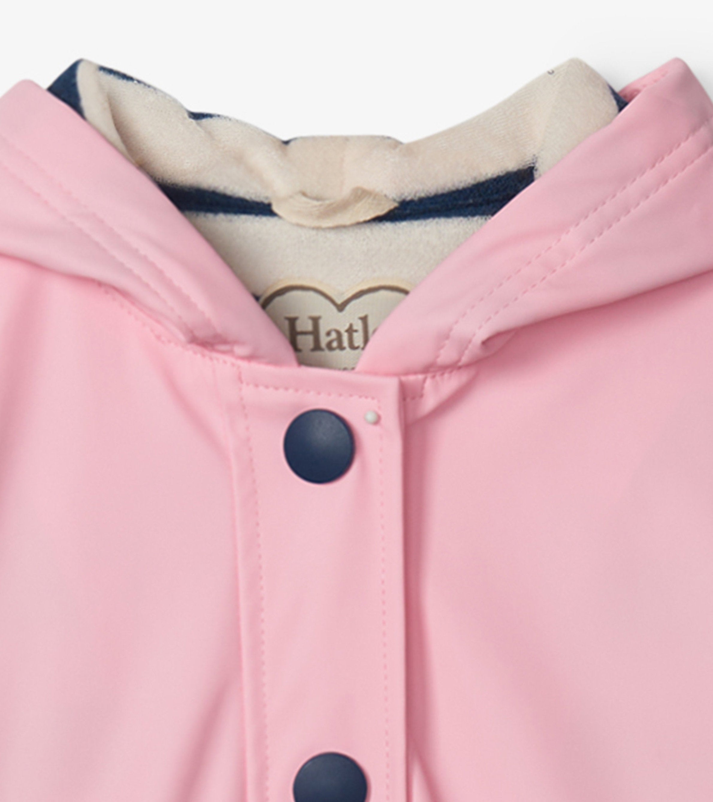 Girls Pink & Navy Button-Up Rain Jacket | Hatley US Girls