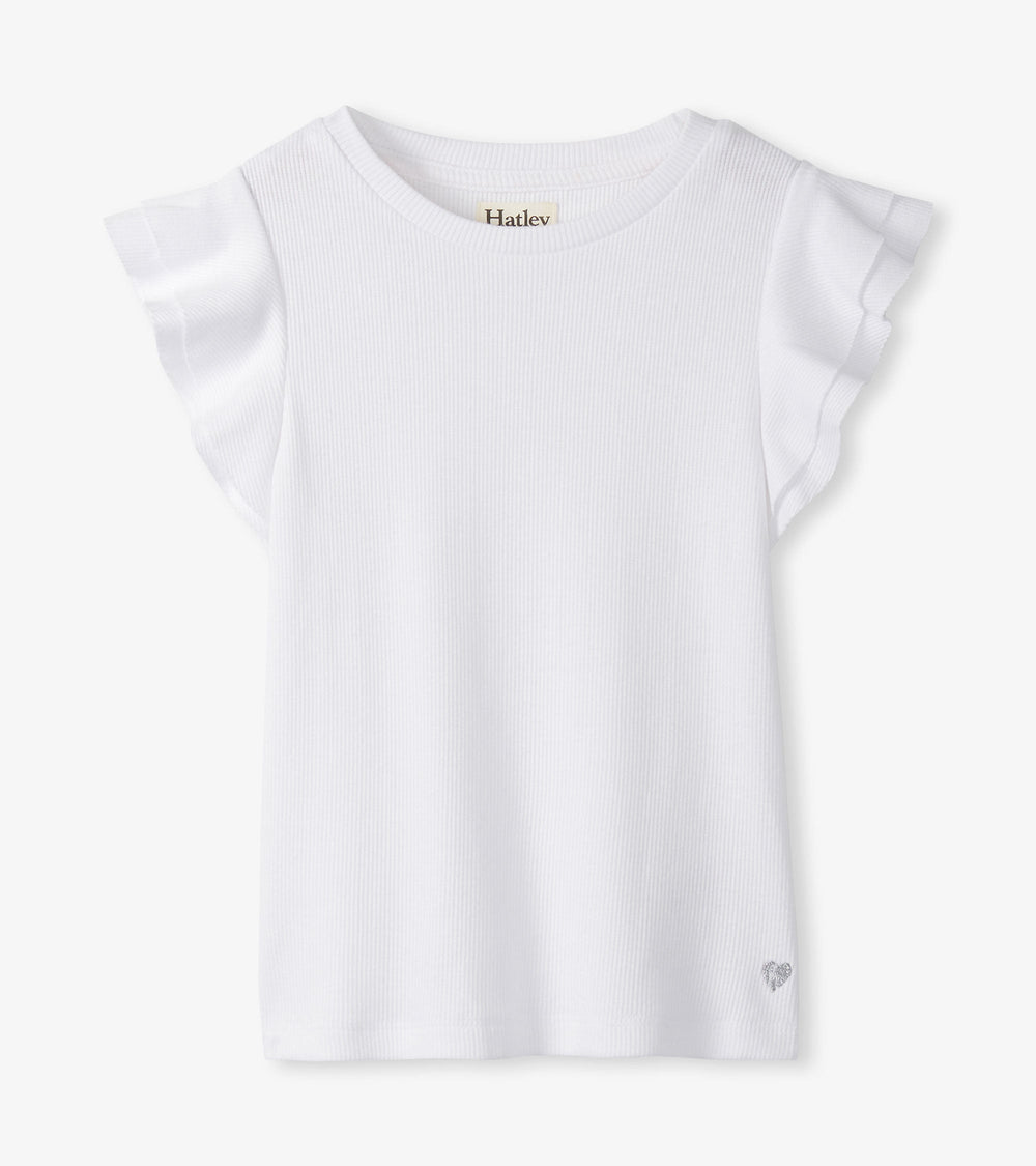Girls White Ruffle Sleeve Tank | Hatley Discount Girls