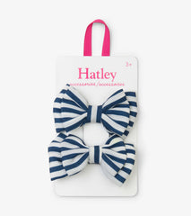 Navy Stripe Bows Hair Clips | Hatley Girls